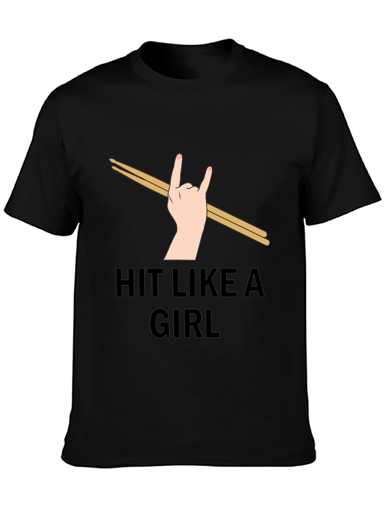 Black Hit Like a Girl Drummer T-Shirt view 3