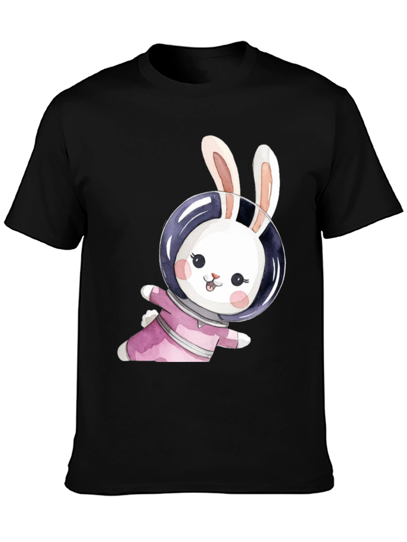 Black Cute Bunny Astronaut Black T-Shirt view 3