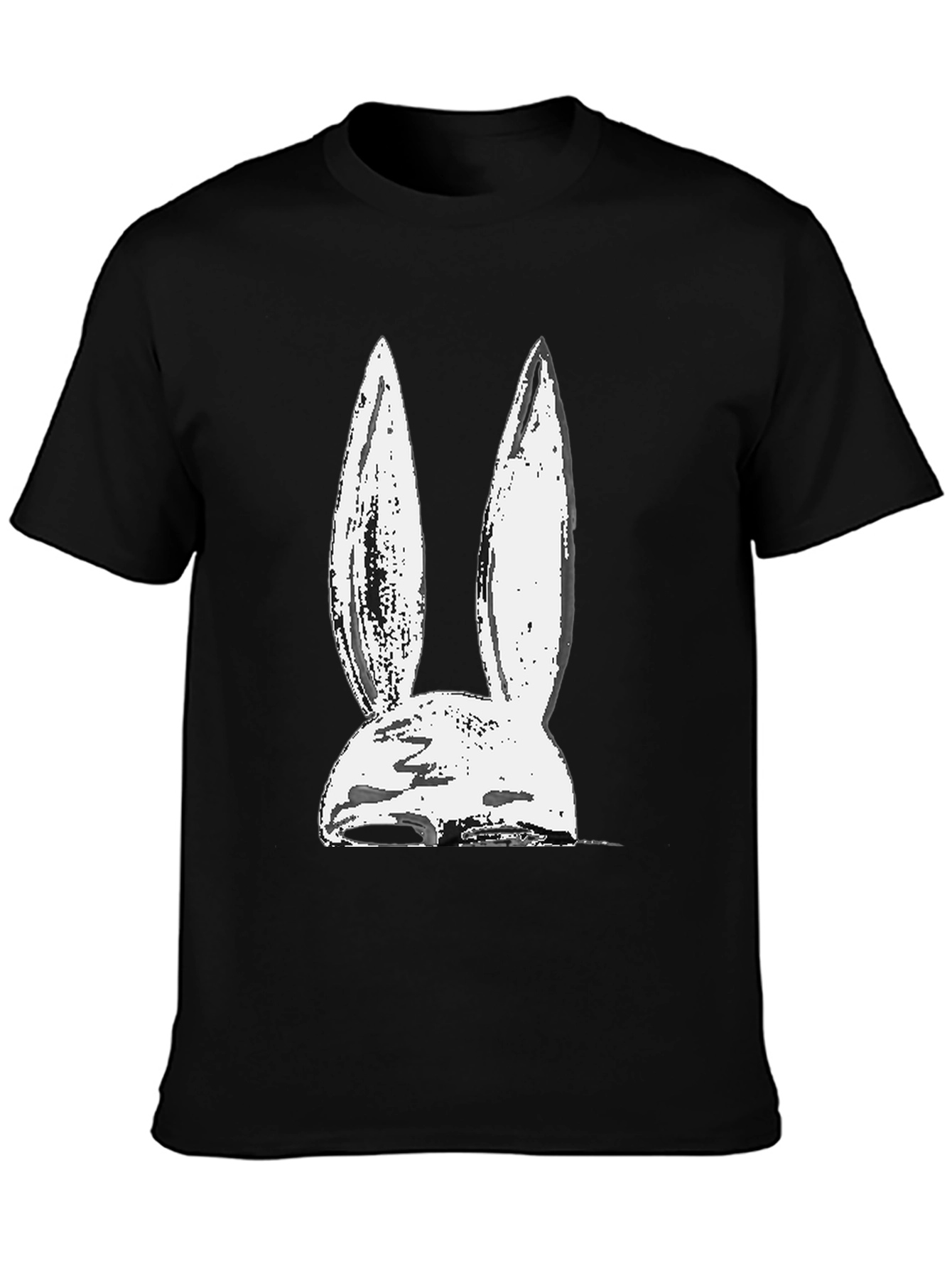 Black Abstract Bunny Graphic Tee - Black Cotton Blend view 3