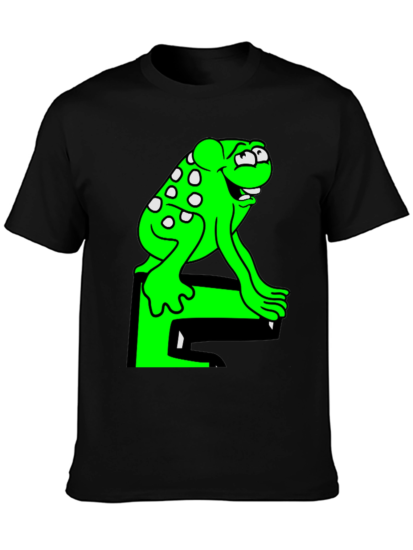 Black Fun Frog Graphic Tee - Black Cotton T-Shirt view 3