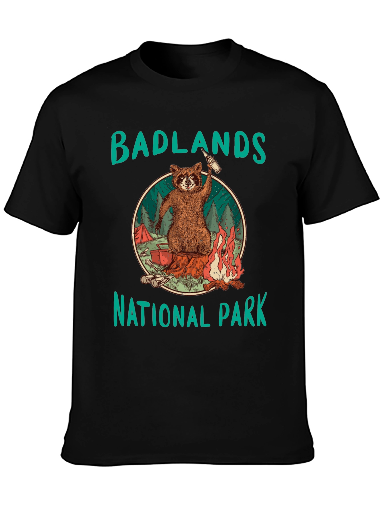 Black Badlands National Park Raccoon Camping Black T-Shirt view 3