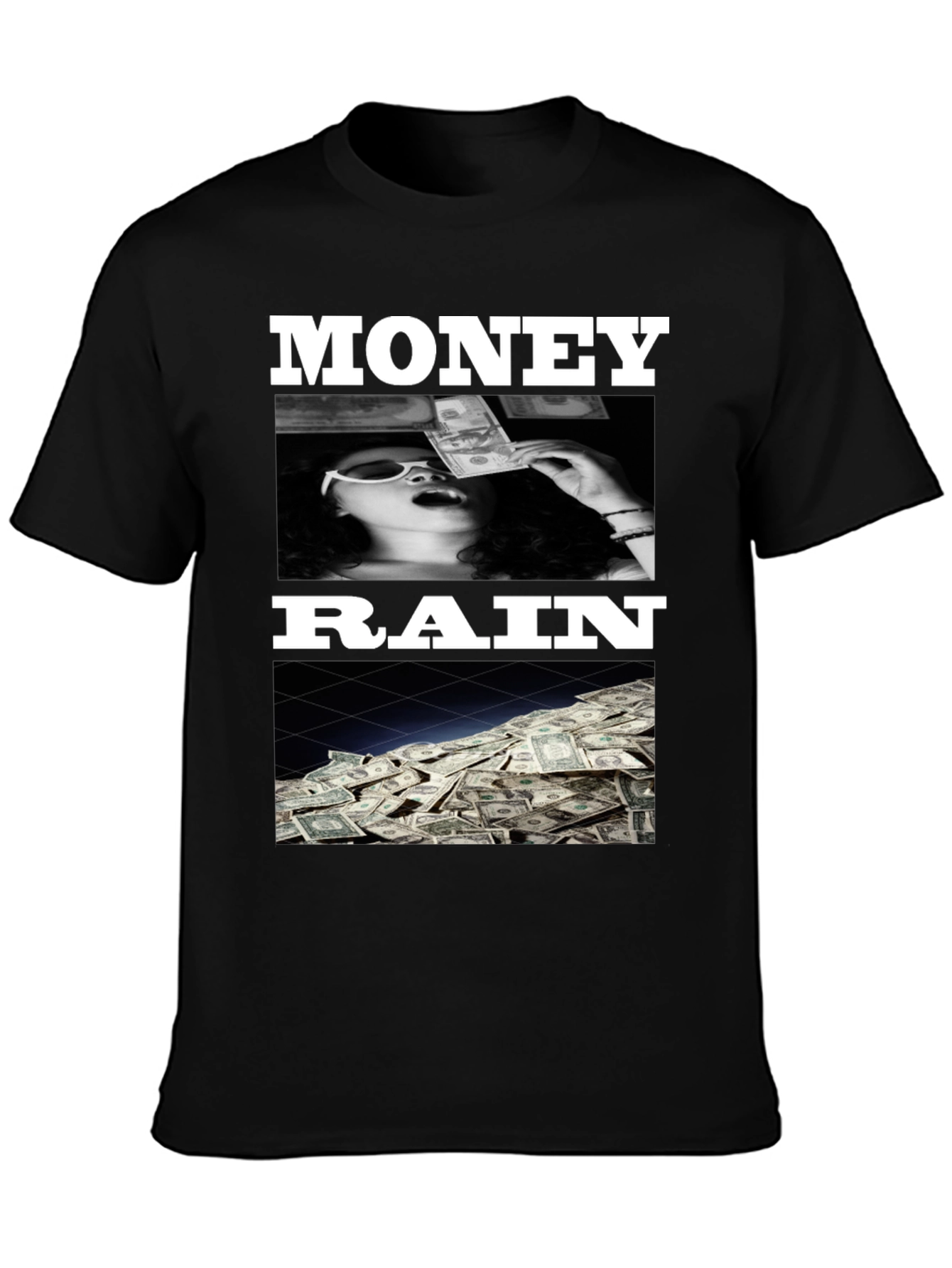Black Money Rain Graphic Tee - Trendy Black T-Shirt view 3