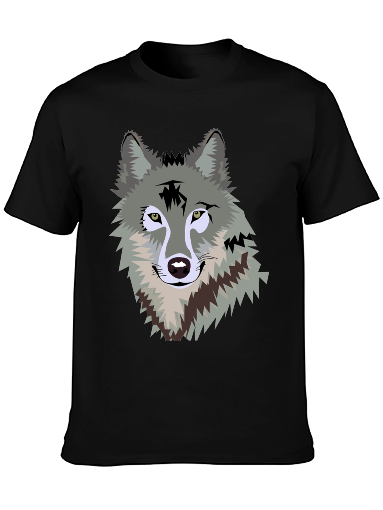 Black Men's Black T-Shirt with Wolf Graphic view 3