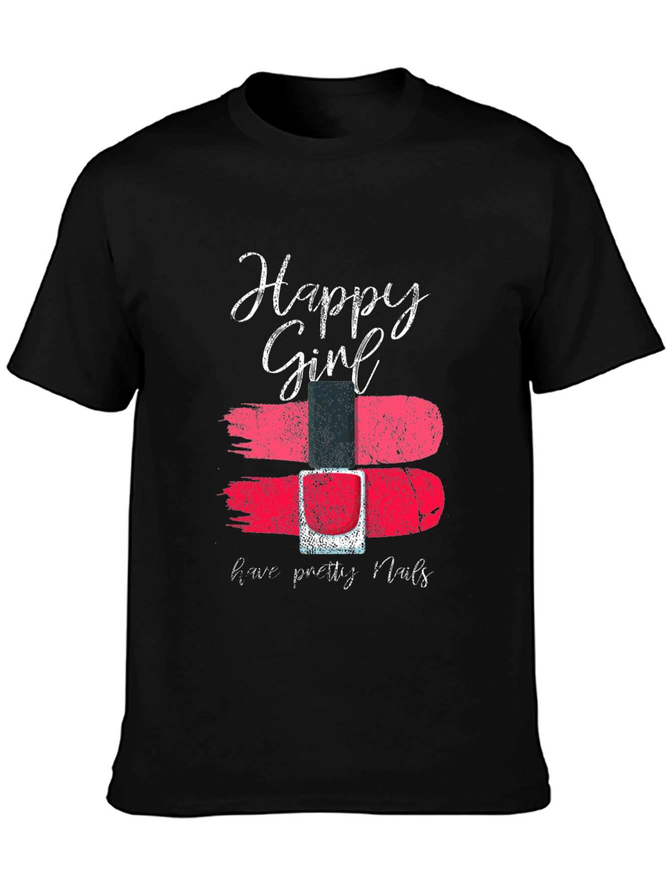 Black Happy Girl Nail Polish T-Shirt view 3