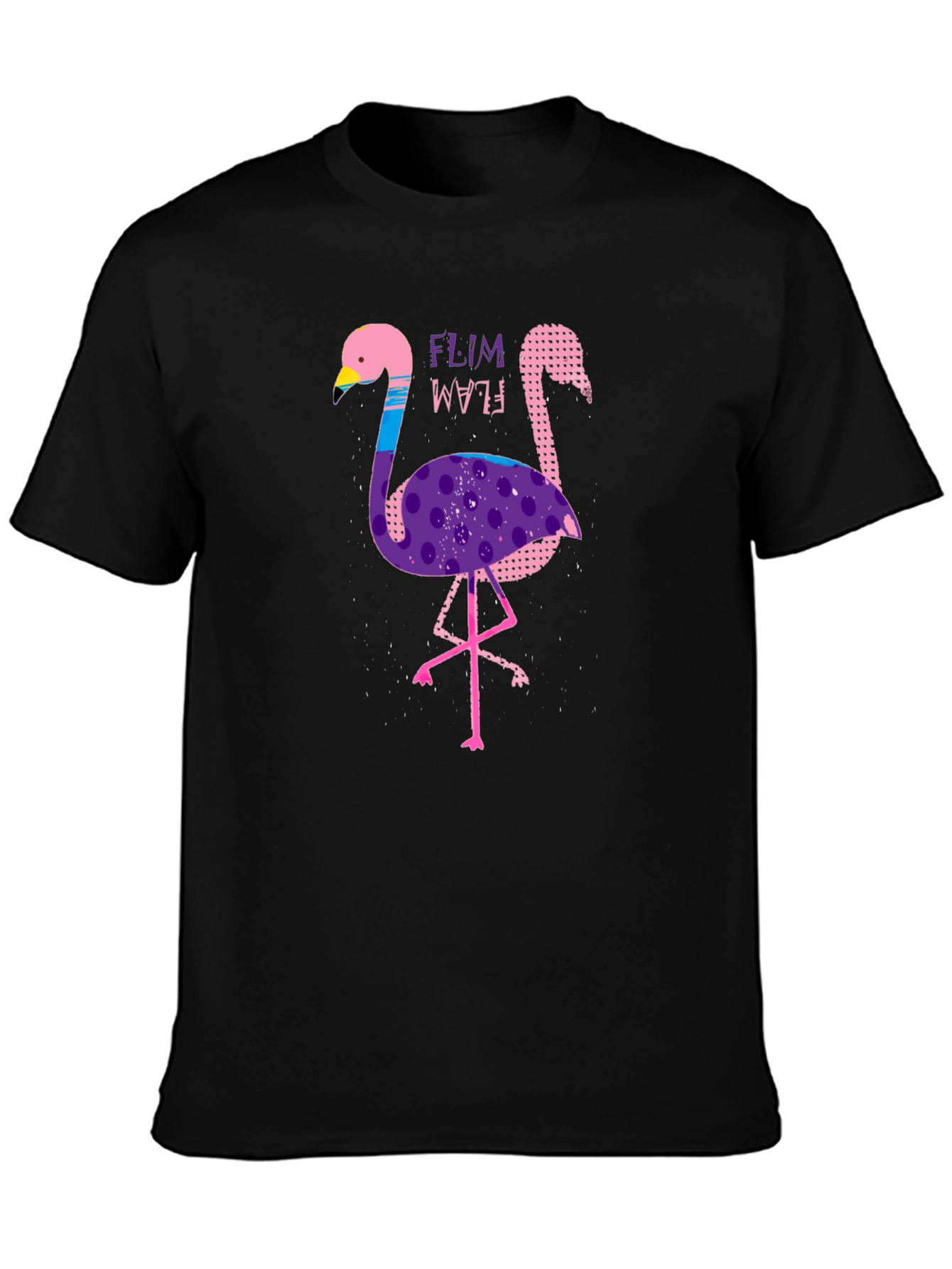 Black Funky Flamingo Graphic Tee - Stylish Black T-Shirt view 3