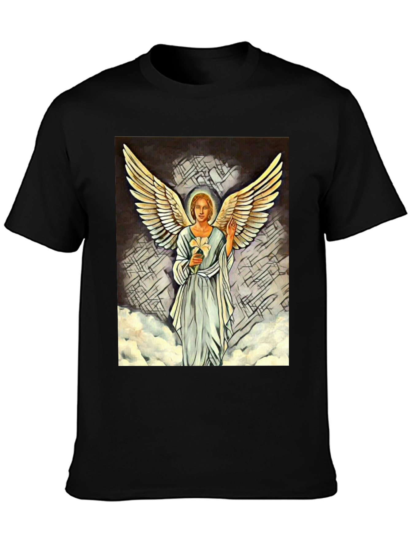 Black Angel Wings Graphic Print Black T-Shirt view 3