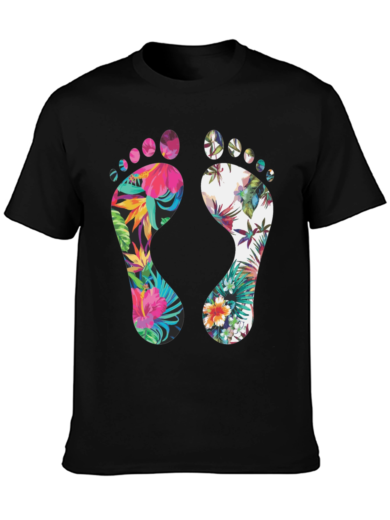 Black Tropical Floral Footprint T-Shirt view 3