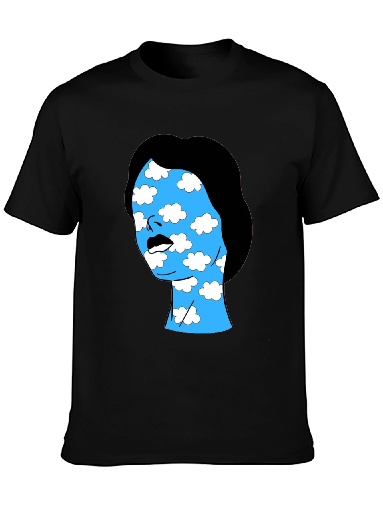 Black Cloud Face Graphic Tee - Black Cotton Blend T-Shirt view 3