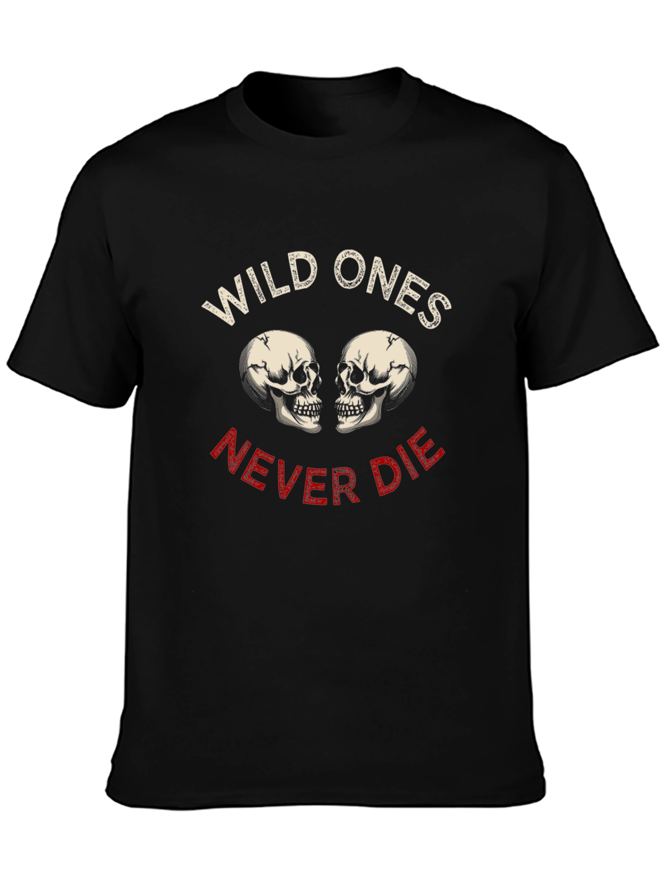 Black Wild Ones Never Die Skull Graphic Tee view 3