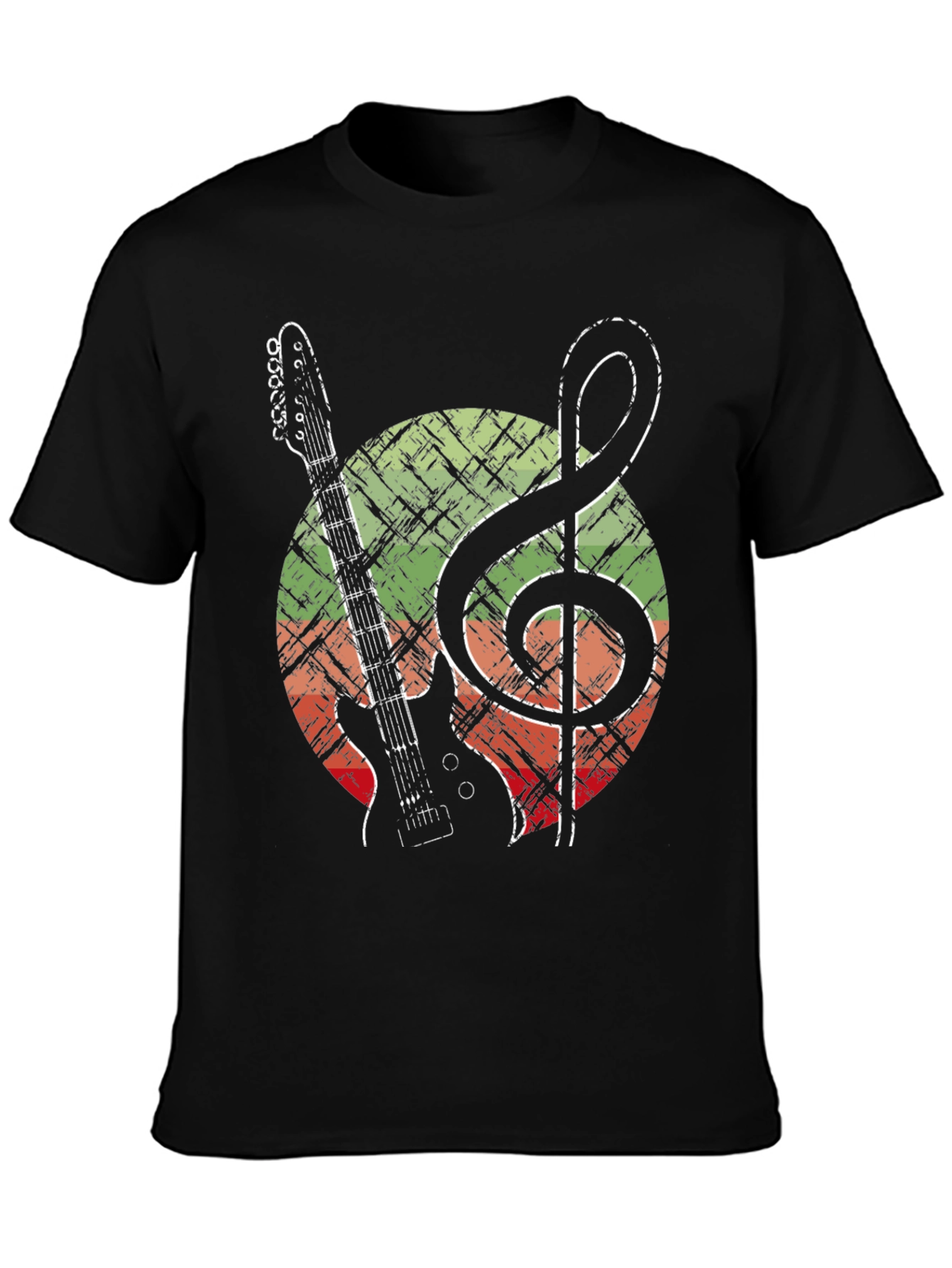 Black Guitar & Treble Clef Graphic Tee - Music Lover Shirt view 3