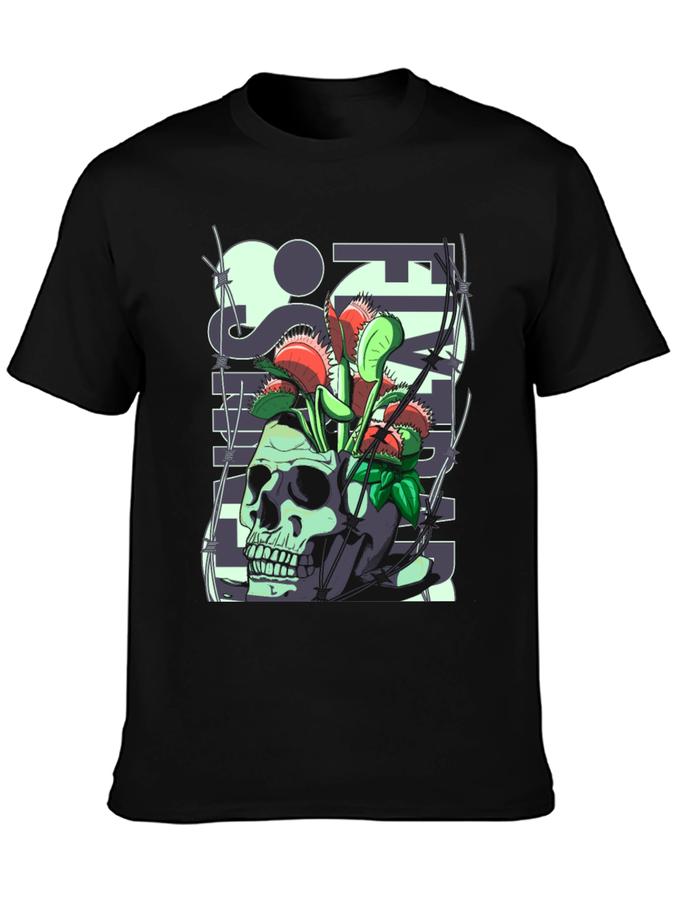 Black Skull & Venus Flytrap Graphic Tee - Unique Design view 3