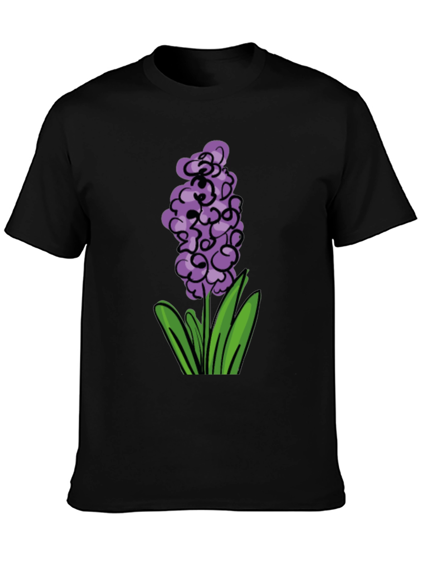 Black Floral Graphic Tee - Purple Hyacinth Design view 3