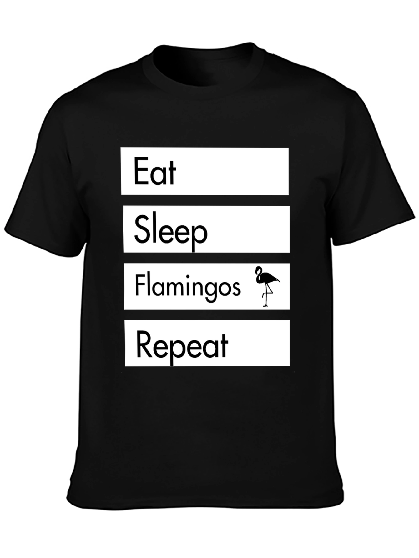 Black Eat Sleep Flamingos Repeat T-Shirt view 3