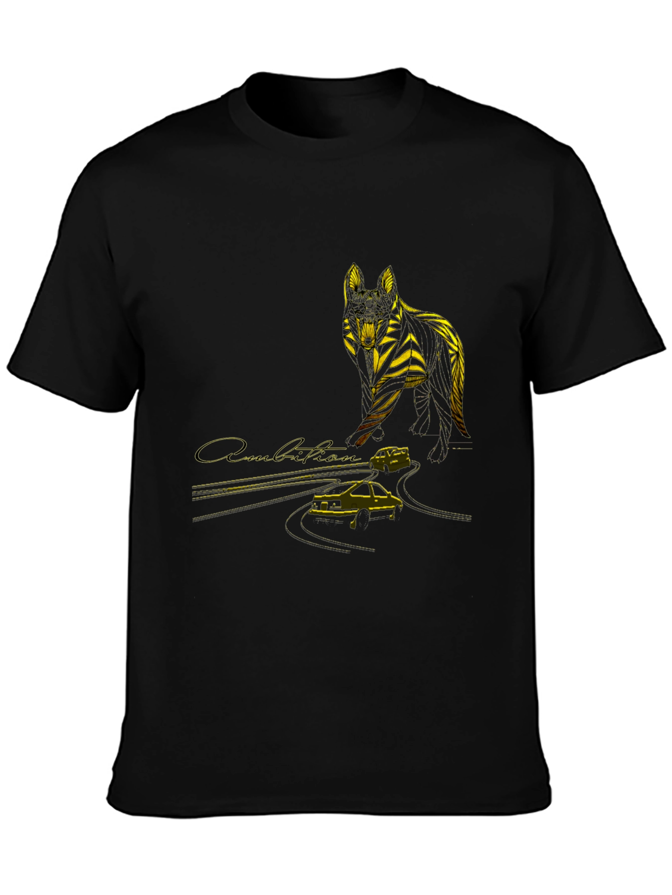 Black Wolf & Car Graphic T-Shirt - Stylish Black Tee view 3