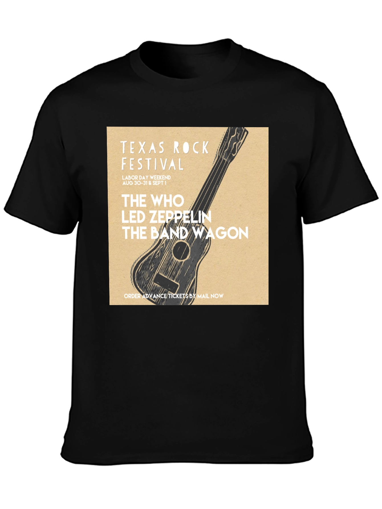 Black Texas Rock Festival T-Shirt: The Who, Led Zeppelin, Band Wagon view 3