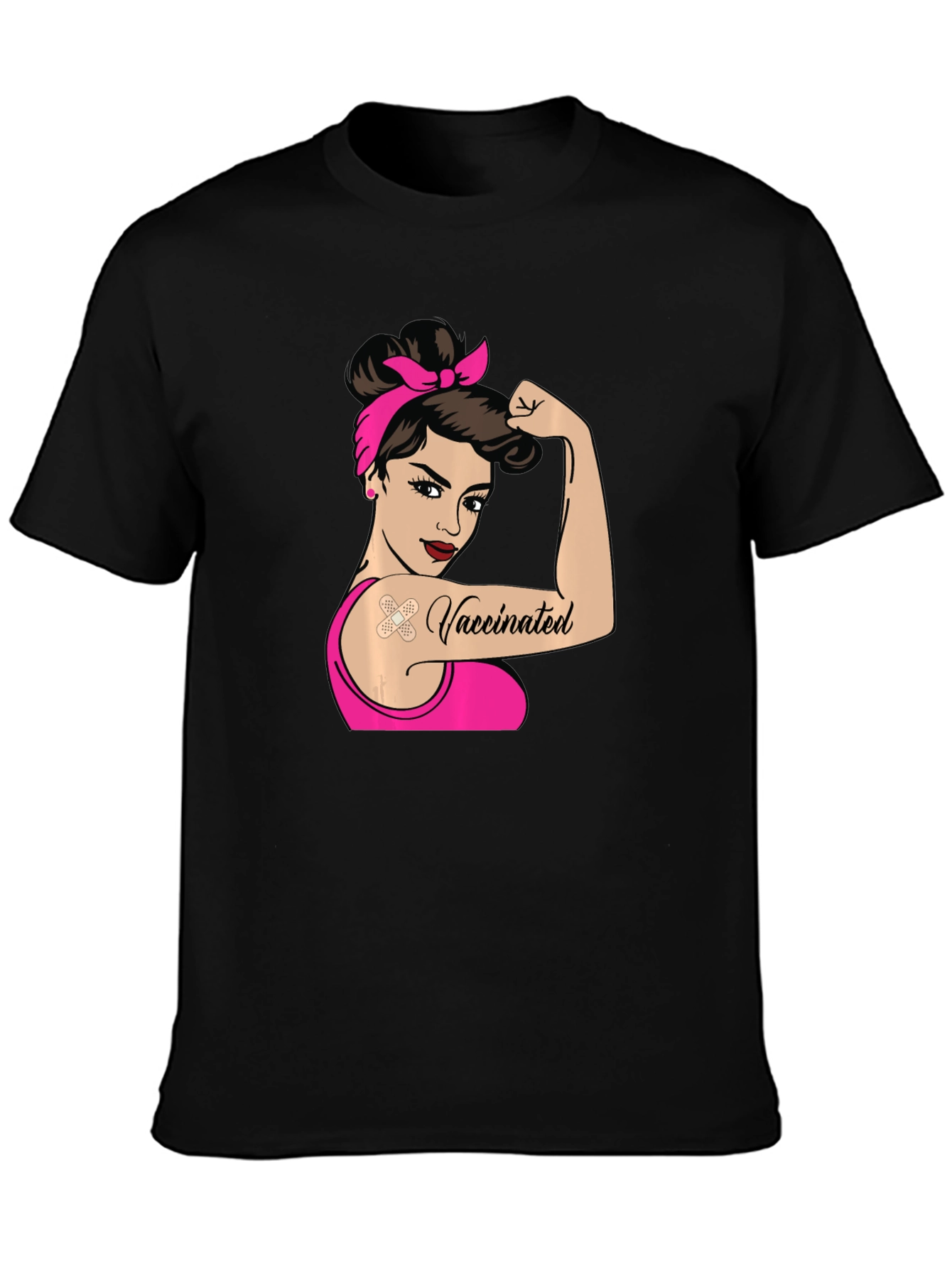 Black Vaccinated Woman T-Shirt - Black Crew Neck Tee view 3
