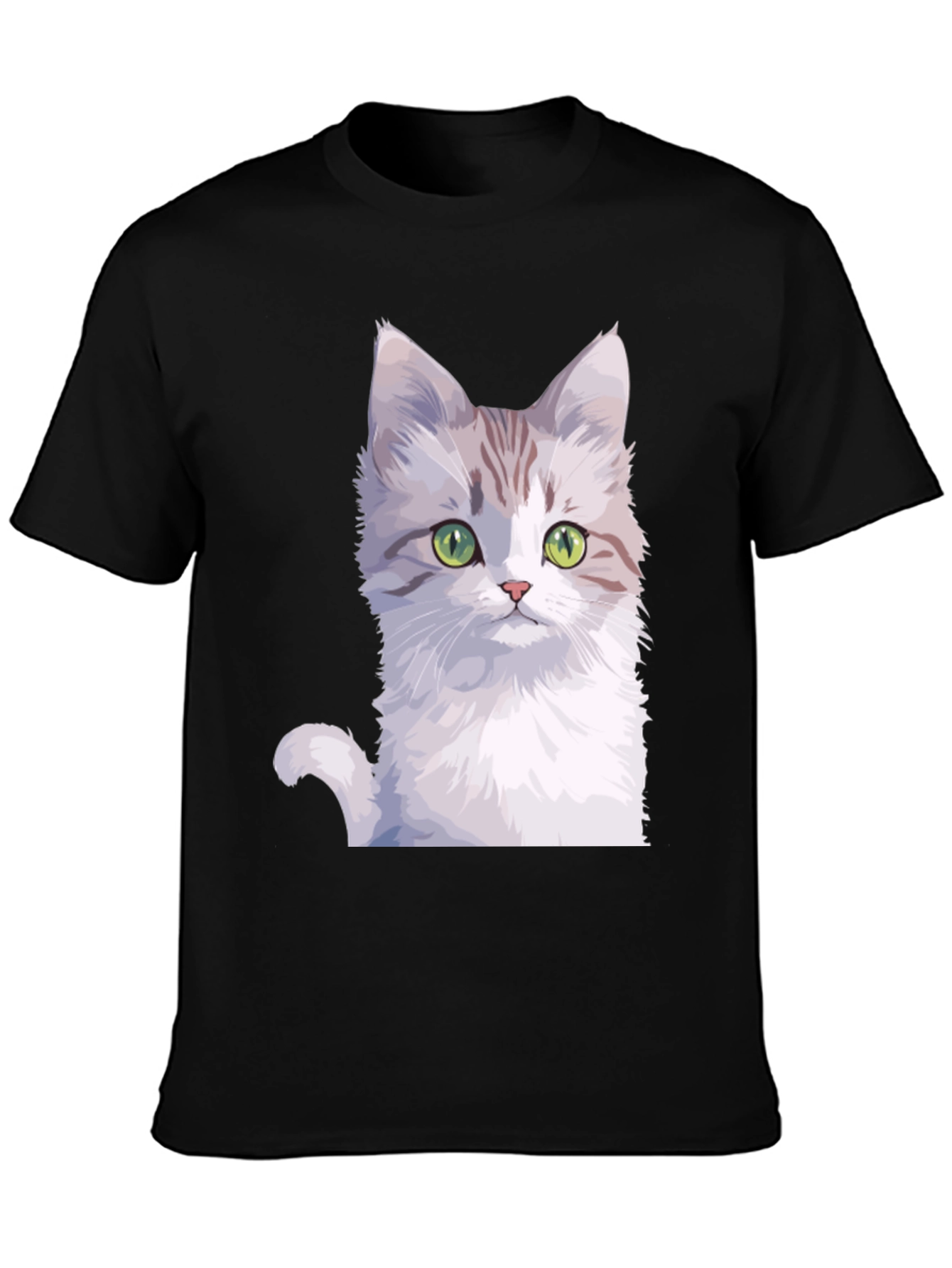 Black Cute Cat Graphic Tee - Black Cotton T-Shirt view 3