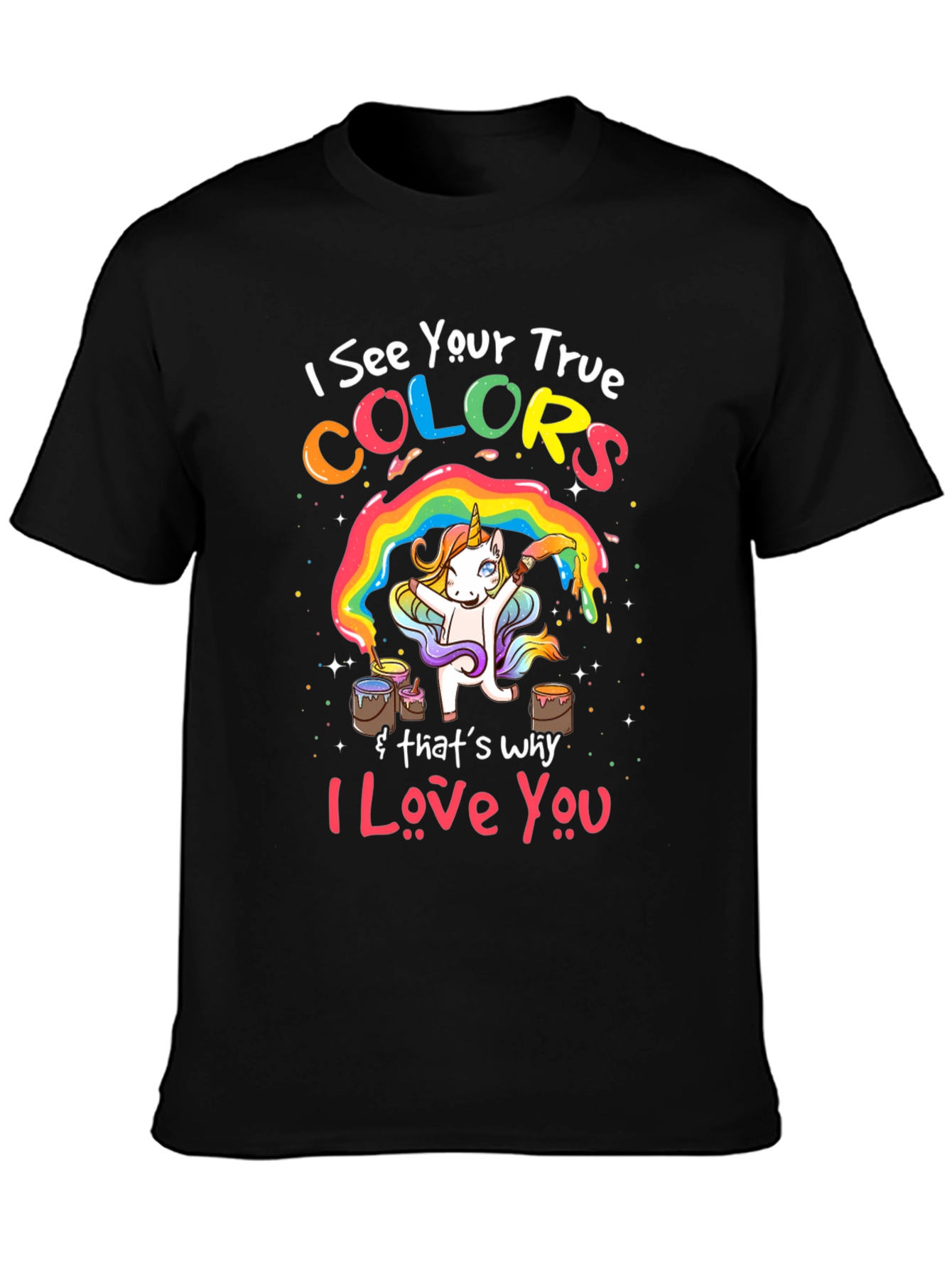 Black True Colors Unicorn Graphic Tee view 3