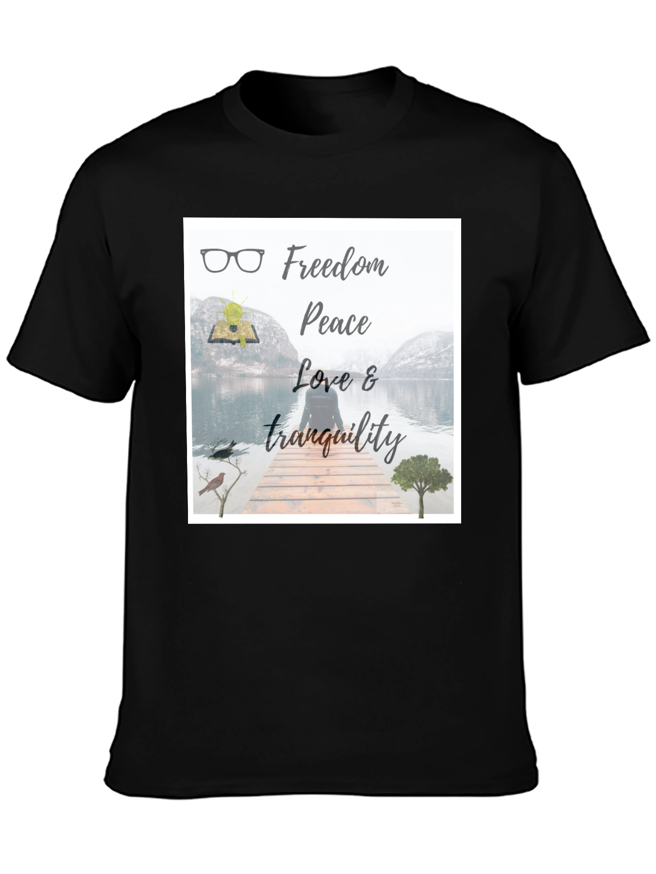 Black Freedom & Peace T-Shirt: Nature Inspired Design view 3