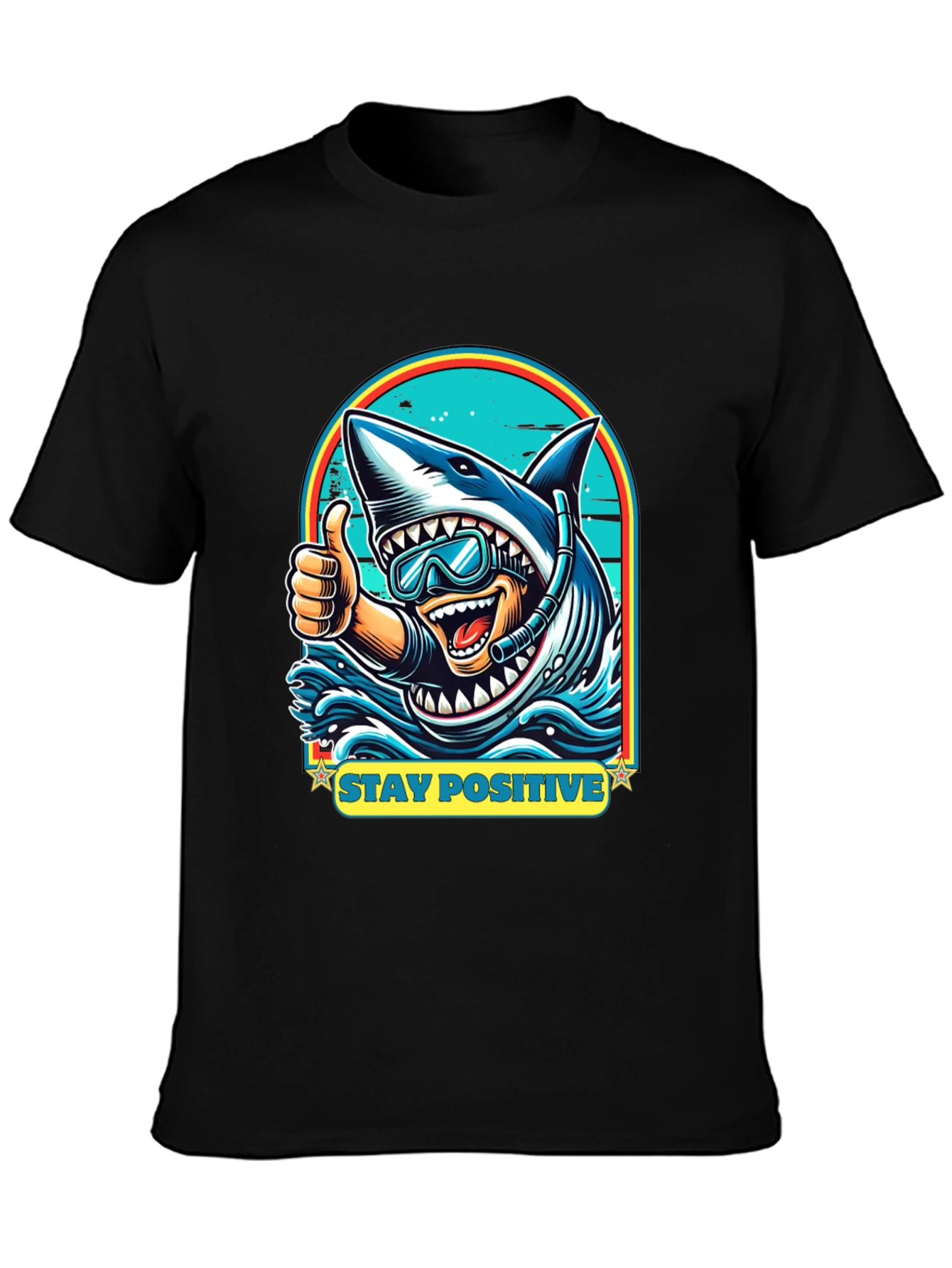 Black Stay Positive Shark Diver Graphic Tee - Black view 3