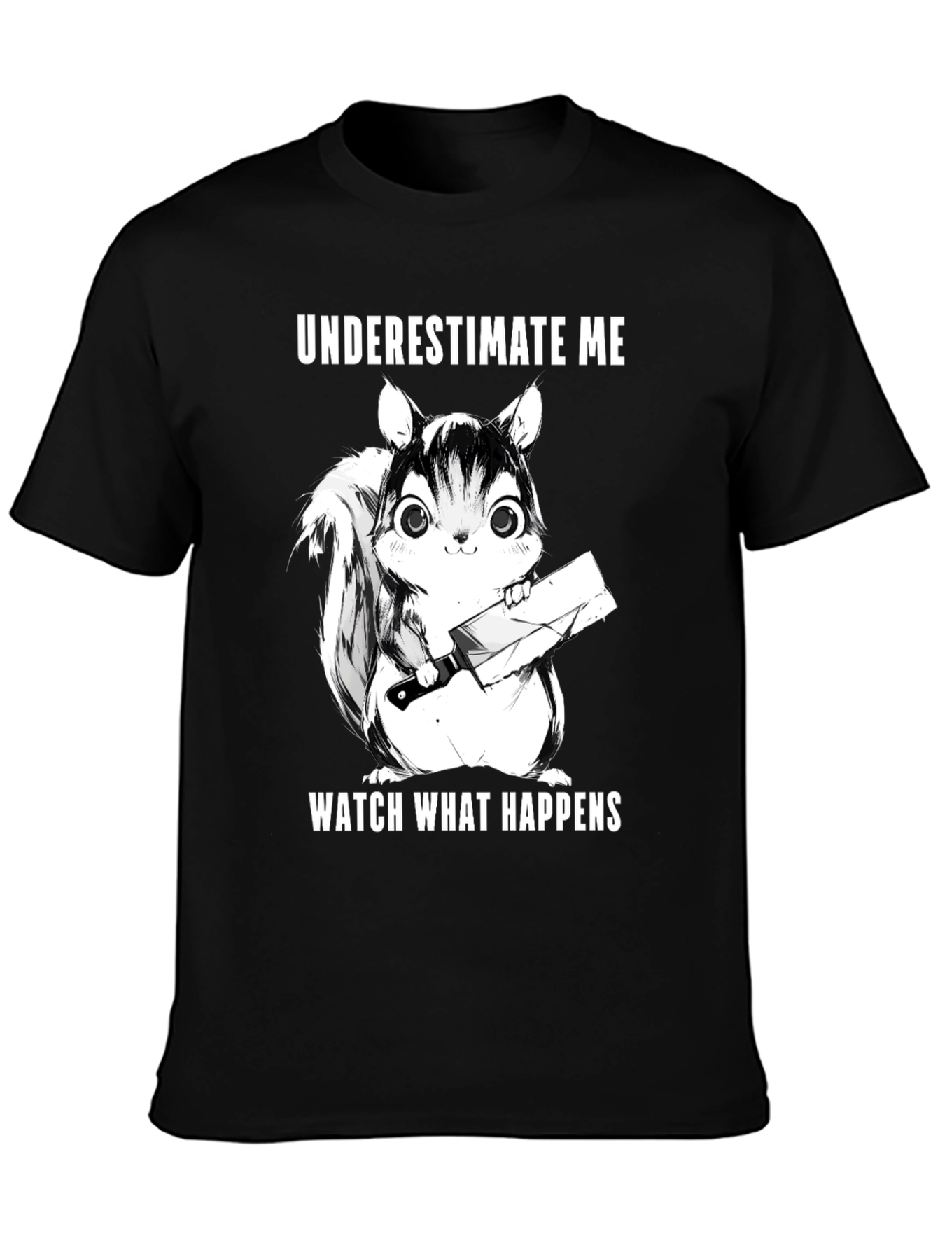 Black Underestimate Me Squirrel T-Shirt - Funny Graphic Tee view 3