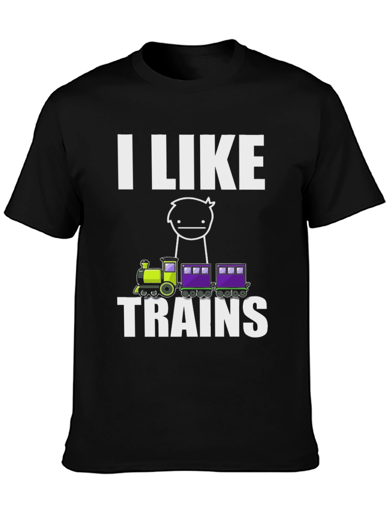 Black I Like Trains Funny Meme T-Shirt view 3