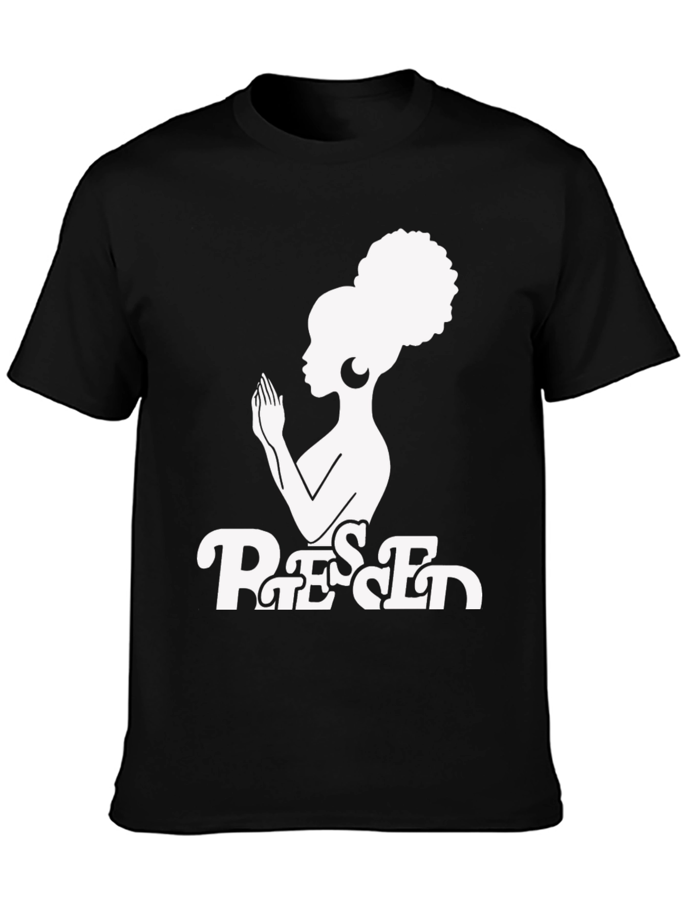 Black Blessed Graphic T-Shirt - Afro Woman Design view 3