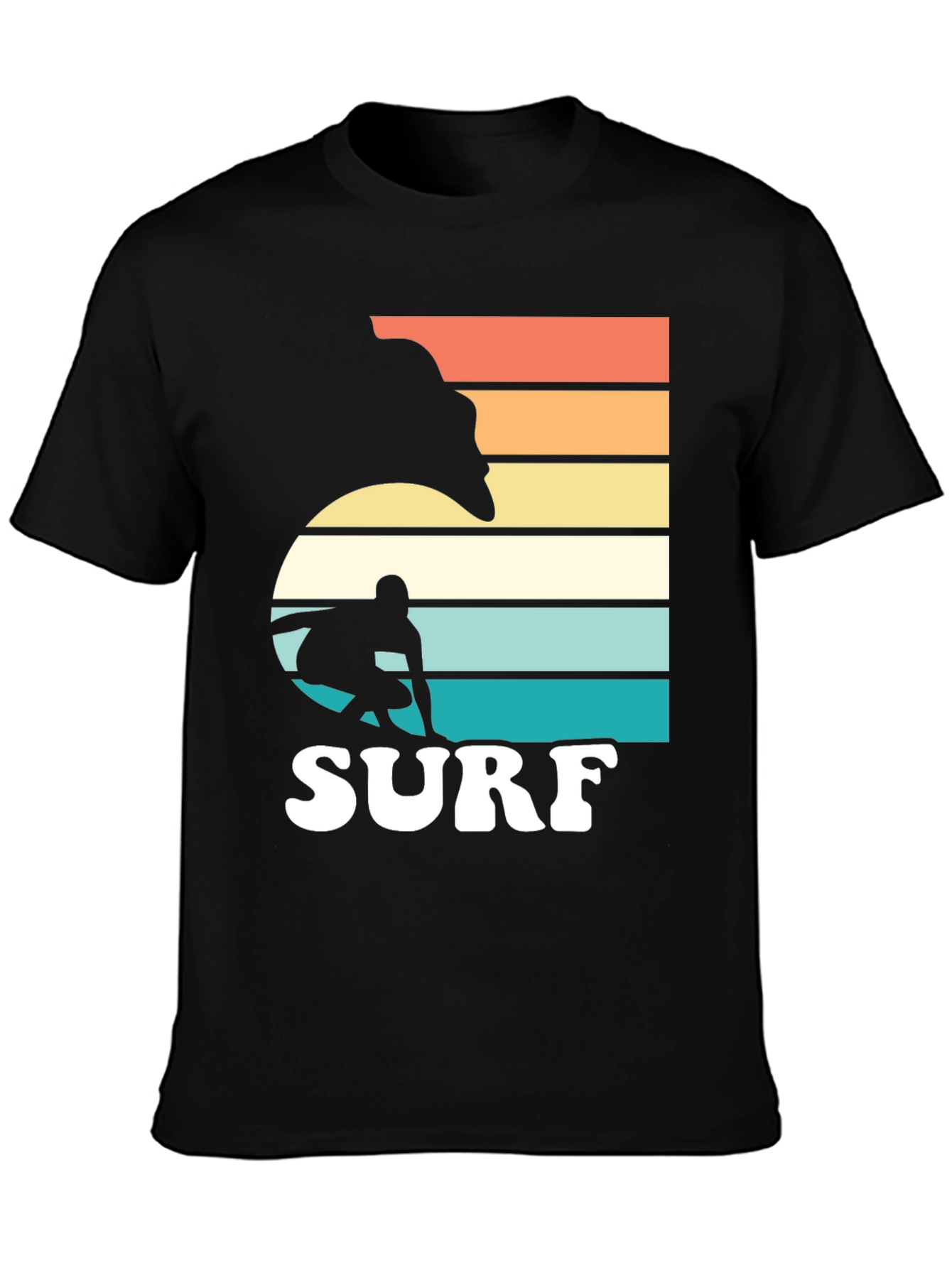 Black Retro Surf Graphic T-Shirt - Surfer Silhouette view 3