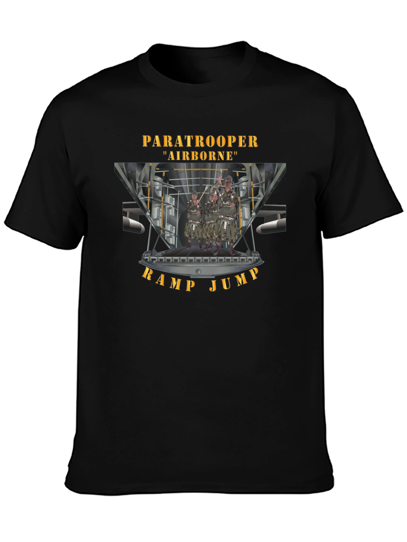 Black Airborne Paratrooper Ramp Jump T-Shirt view 3