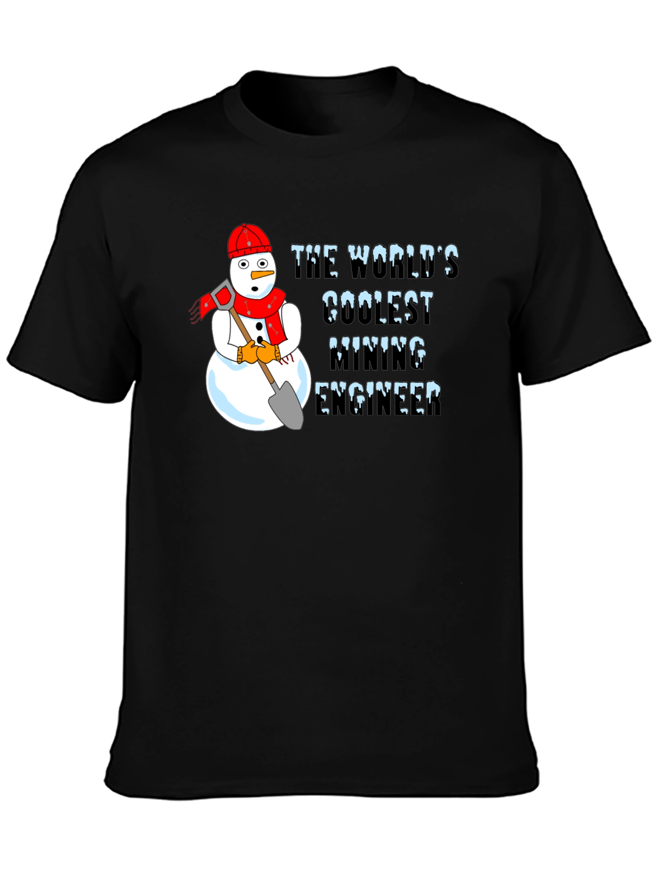 Black Coolest Mining Engineer Snowman Graphic T-Shirt view 3