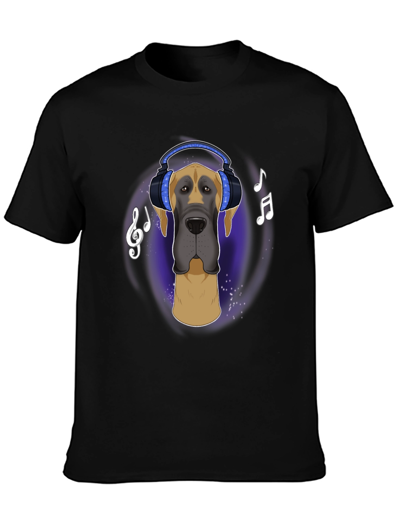 Black Dog with Headphones T-Shirt - Music Lover Tee view 3