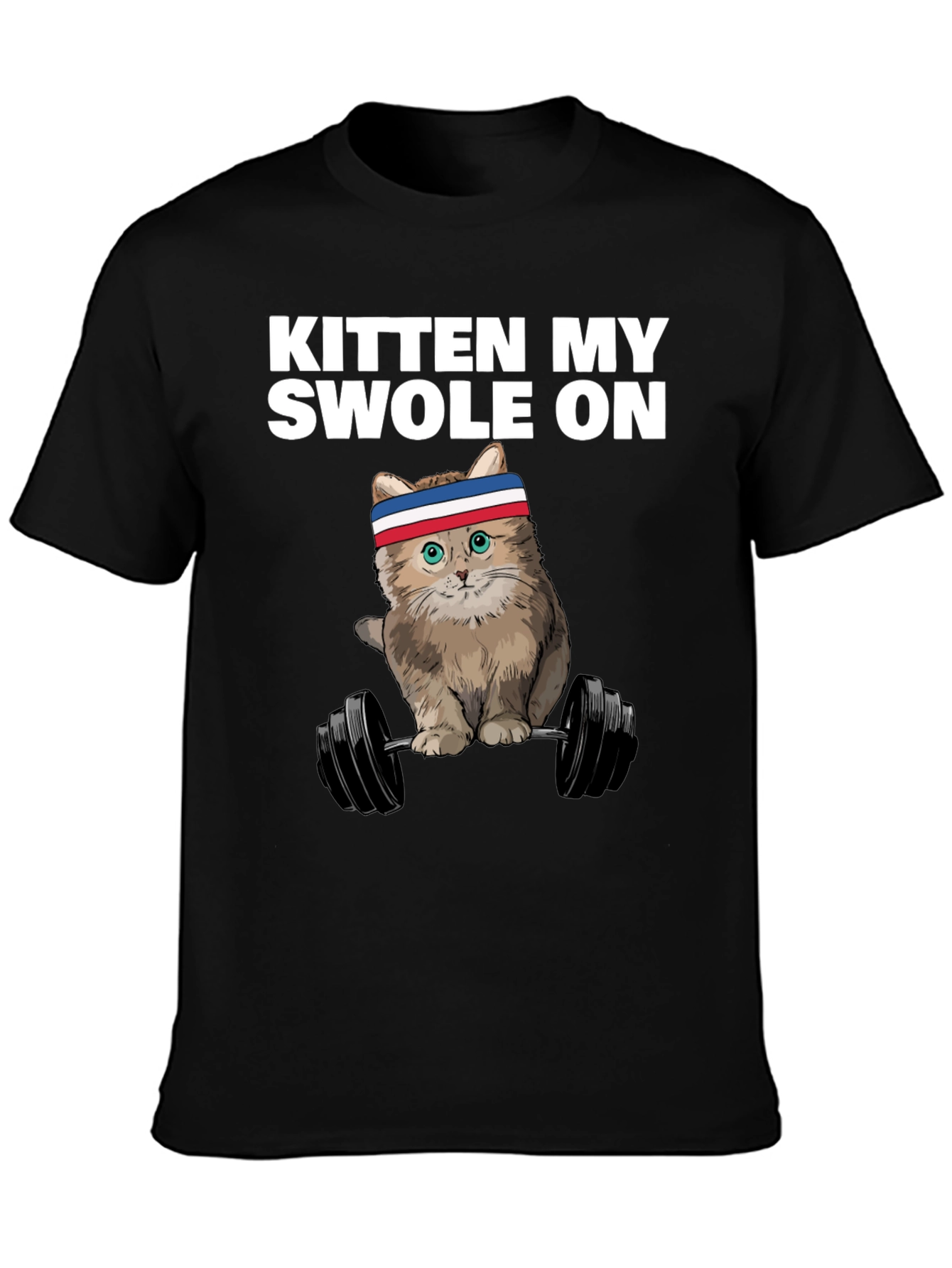 Black Kitten My Swole On T-Shirt - Weightlifting Cat view 3