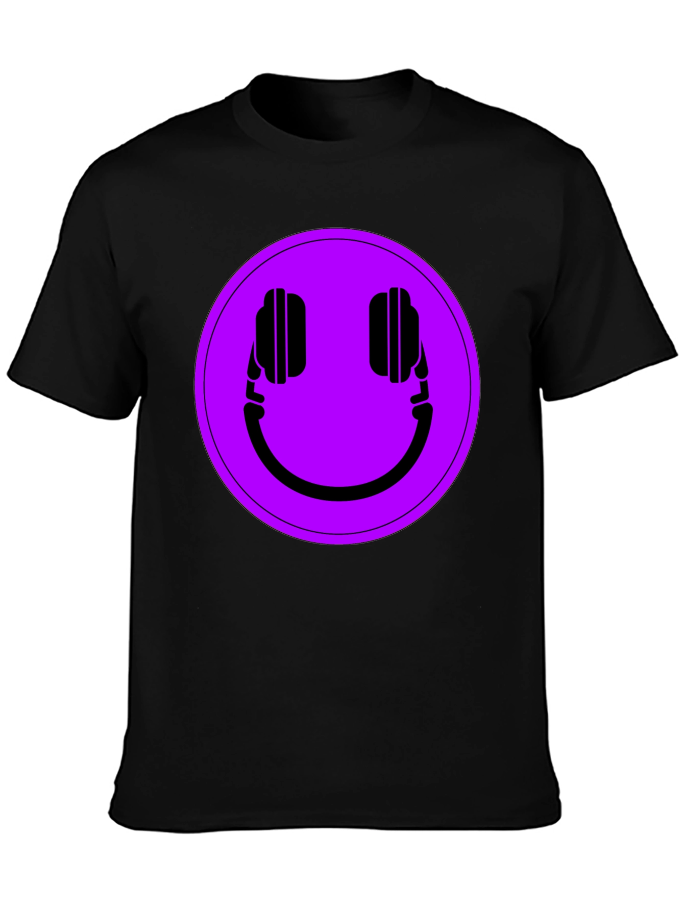 Black Headphone Smiley T-Shirt - Black Casual Tee view 3