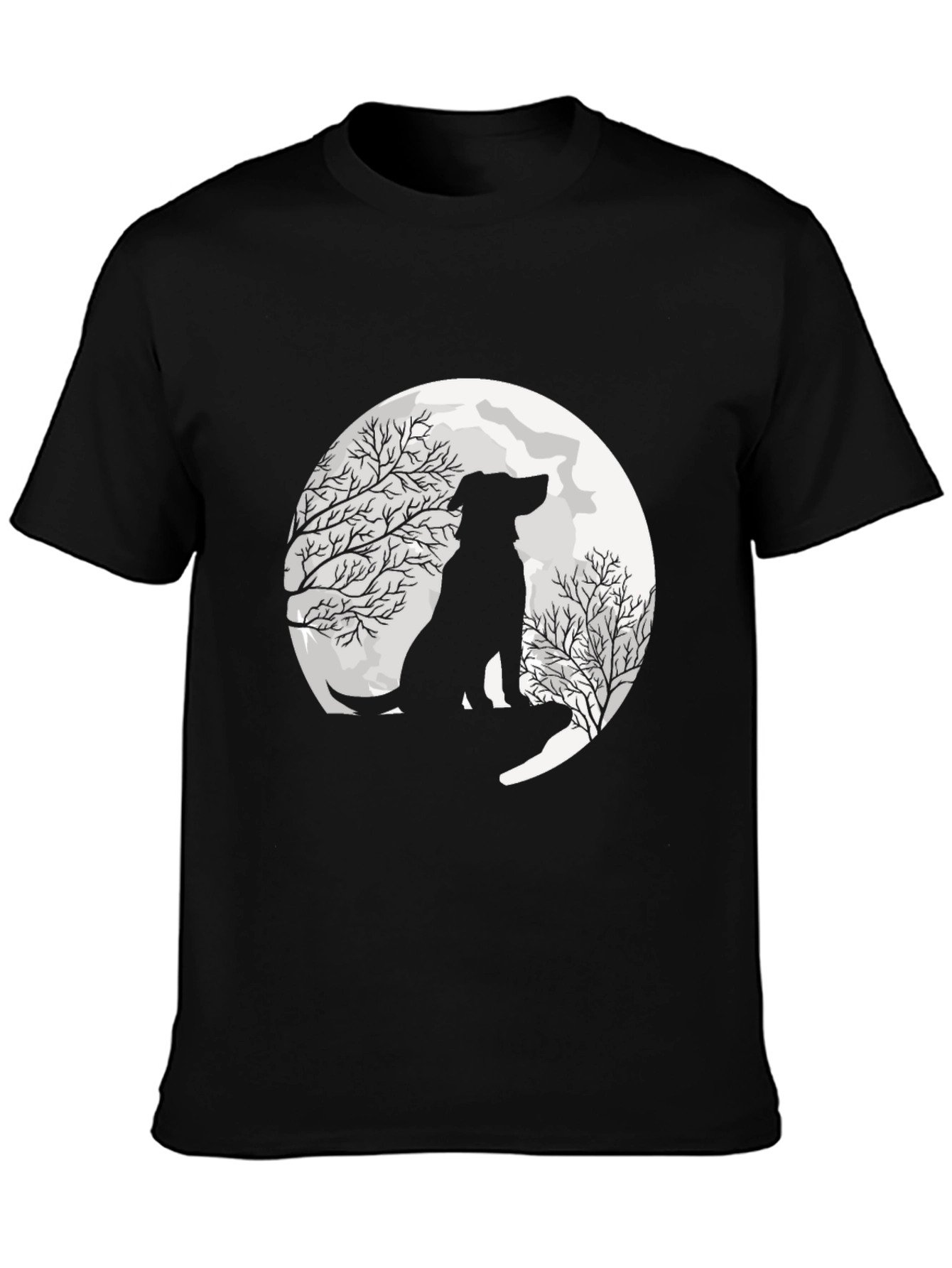 Black Moonlit Dog Silhouette Graphic Tee view 3