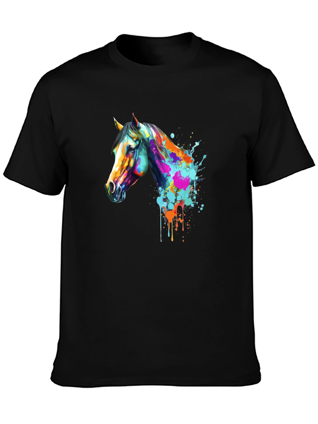 Black Abstract Horse Graphic T-Shirt view 3