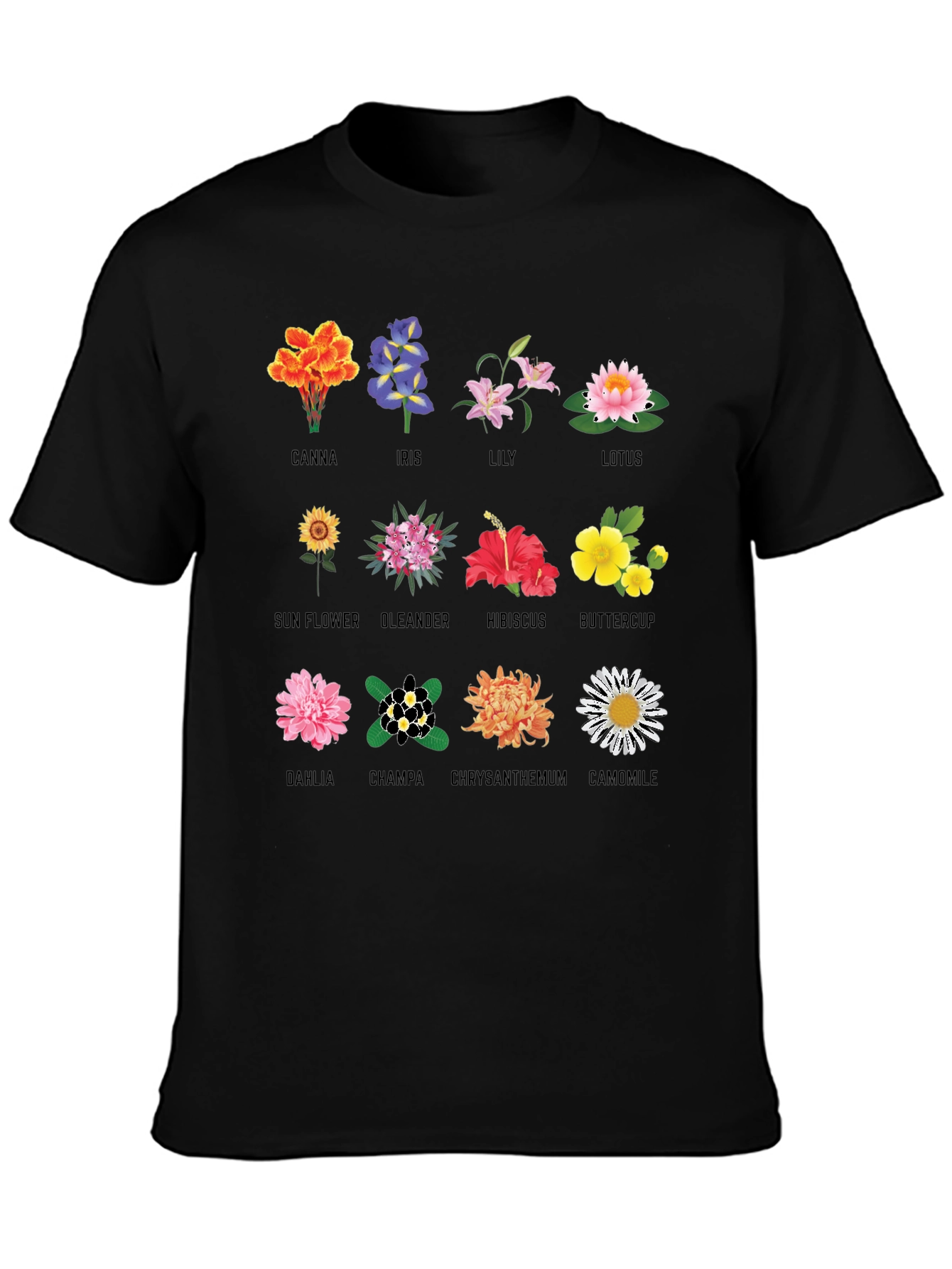Black Floral Anatomy T-Shirt: Botanical Flower Graphic Tee view 3