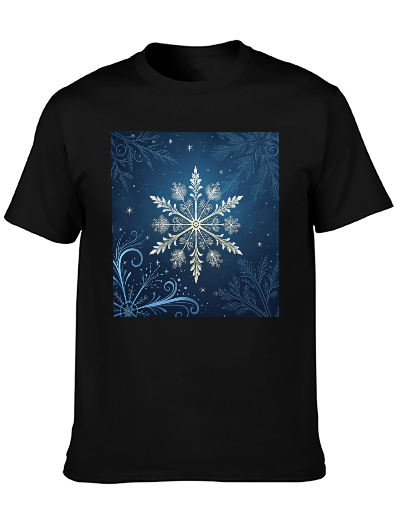 Black Snowflake Graphic Tee - Black Cotton Blend view 3