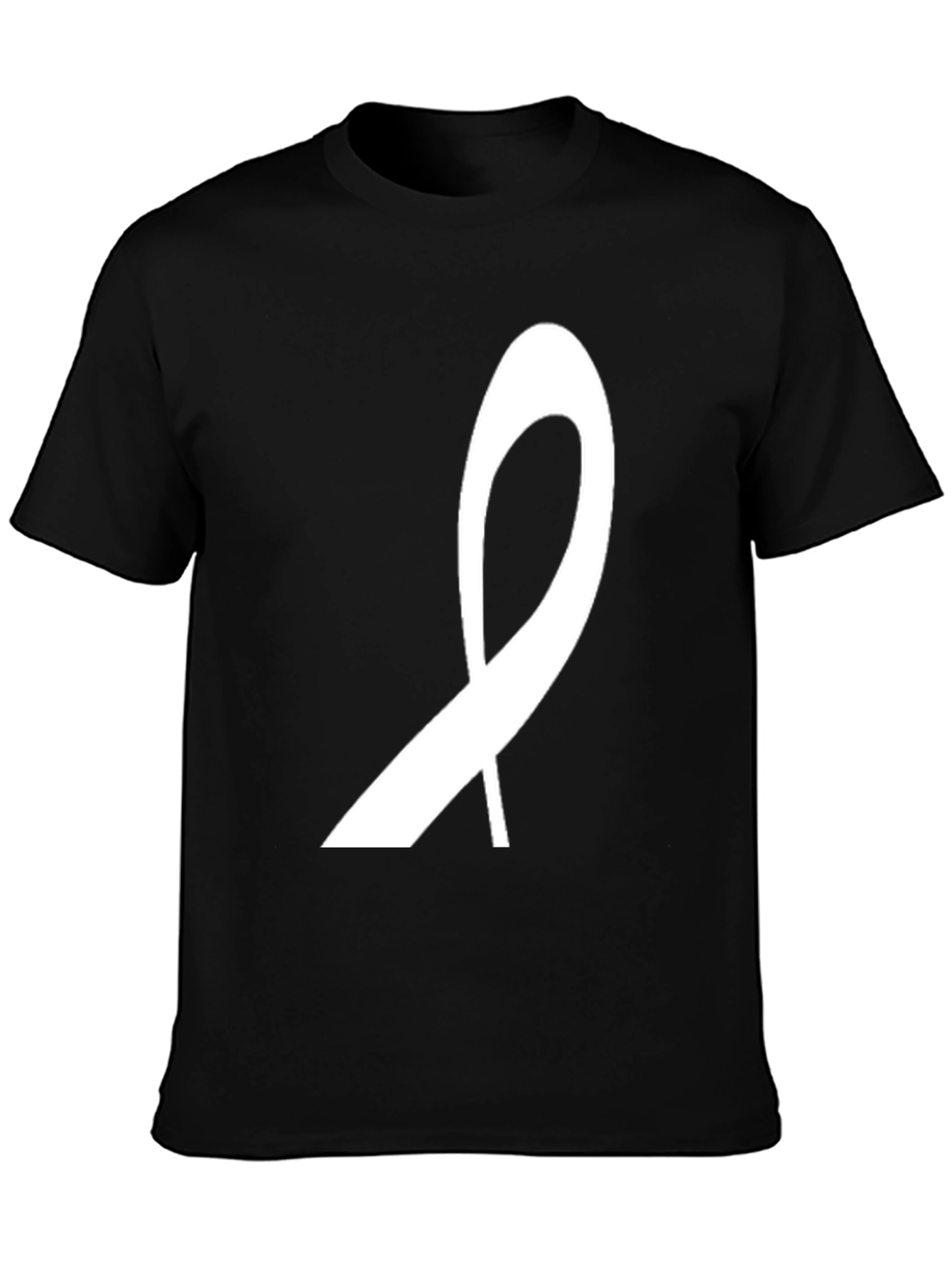 Black T-Shirt with White Awareness Ribbon Design - 3