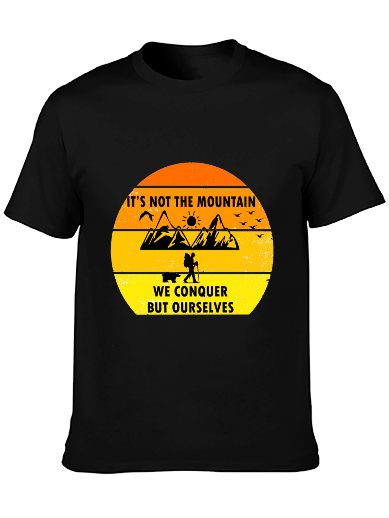Black Motivational Hiking T-Shirt - Conquer Yourself view 3