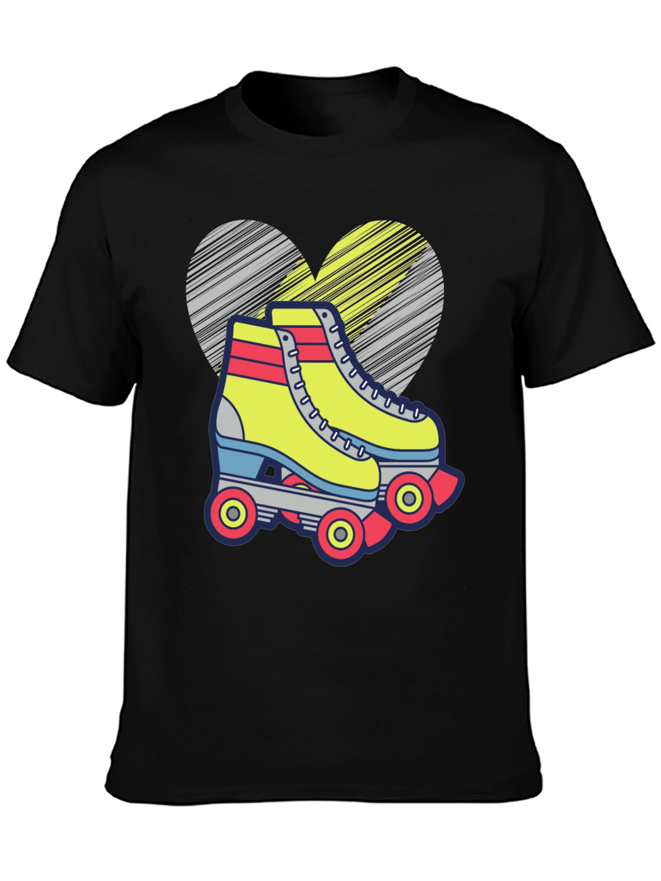 Black Retro Roller Skate T-Shirt - Fun Heart Design view 3