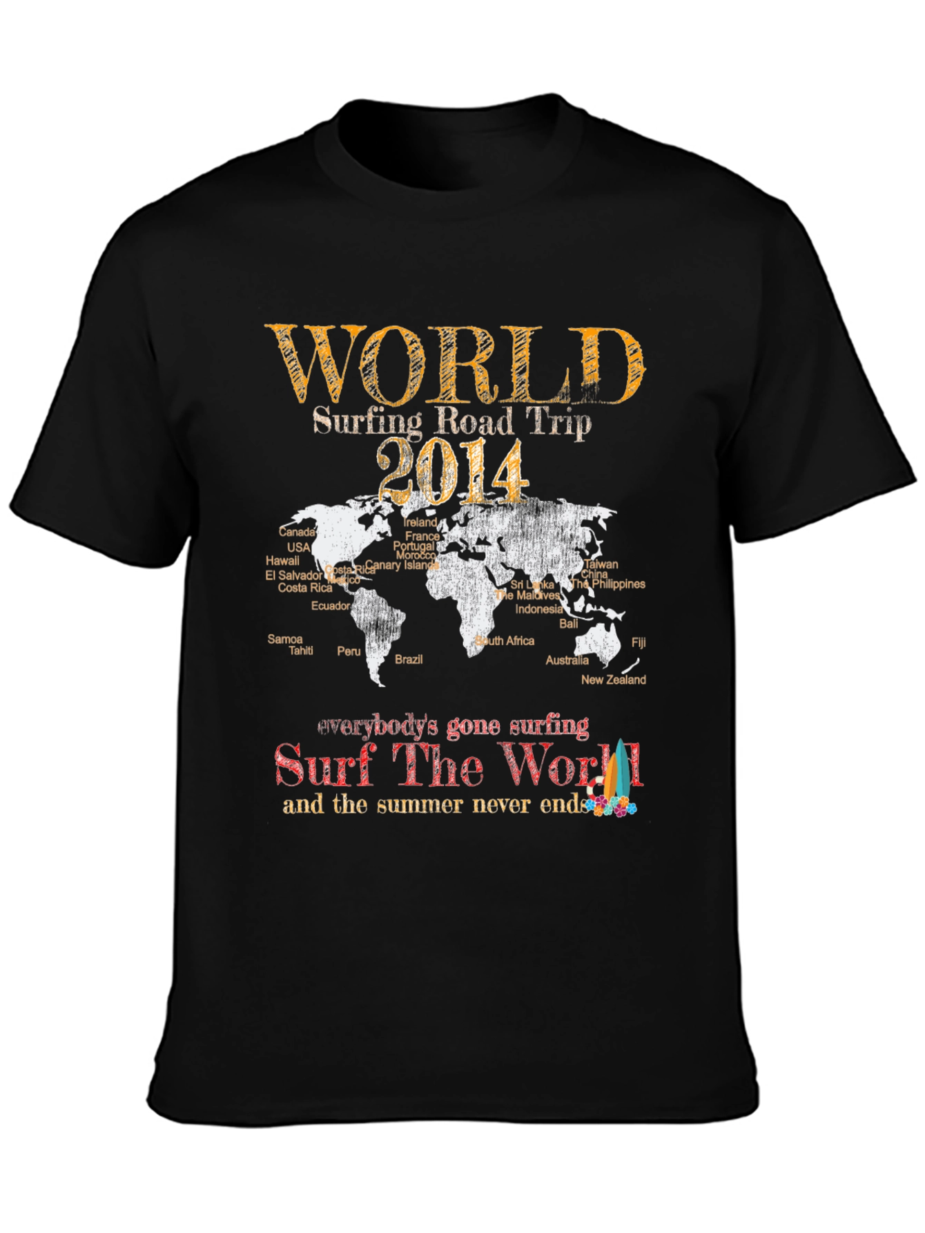 Black World Surfing Road Trip 2014 Black T-Shirt view 3