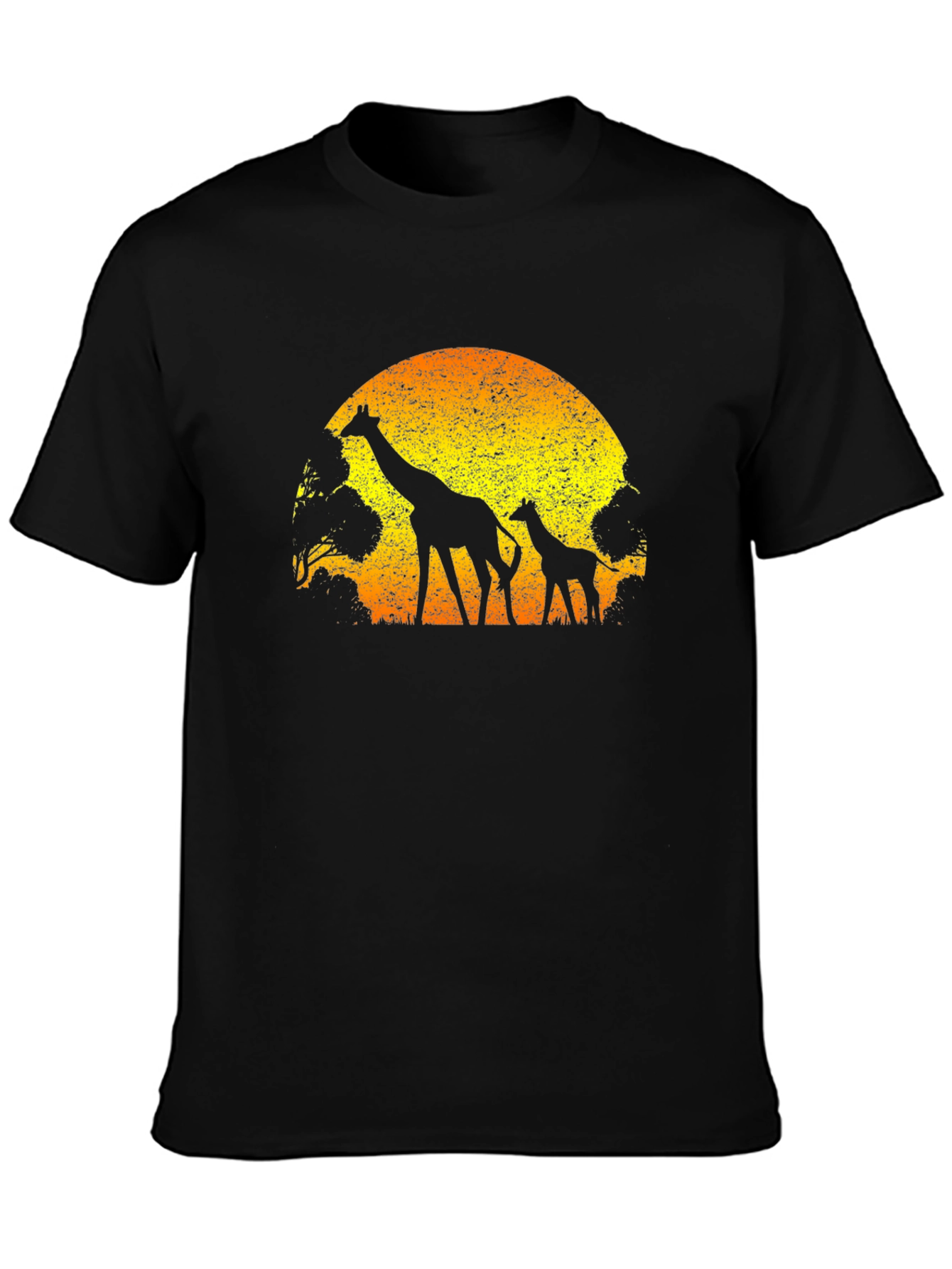 Black Giraffe Sunset Graphic Tee - Black Cotton T-Shirt view 3