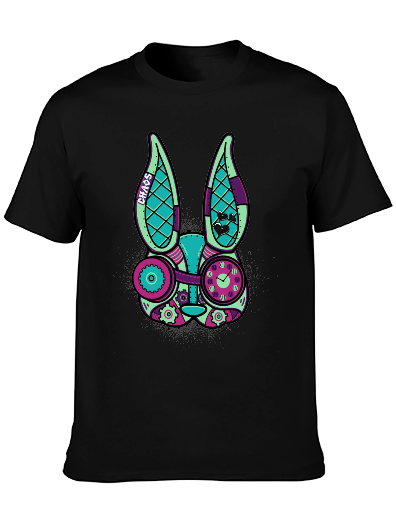 Black Steampunk Rabbit Graphic T-Shirt view 3