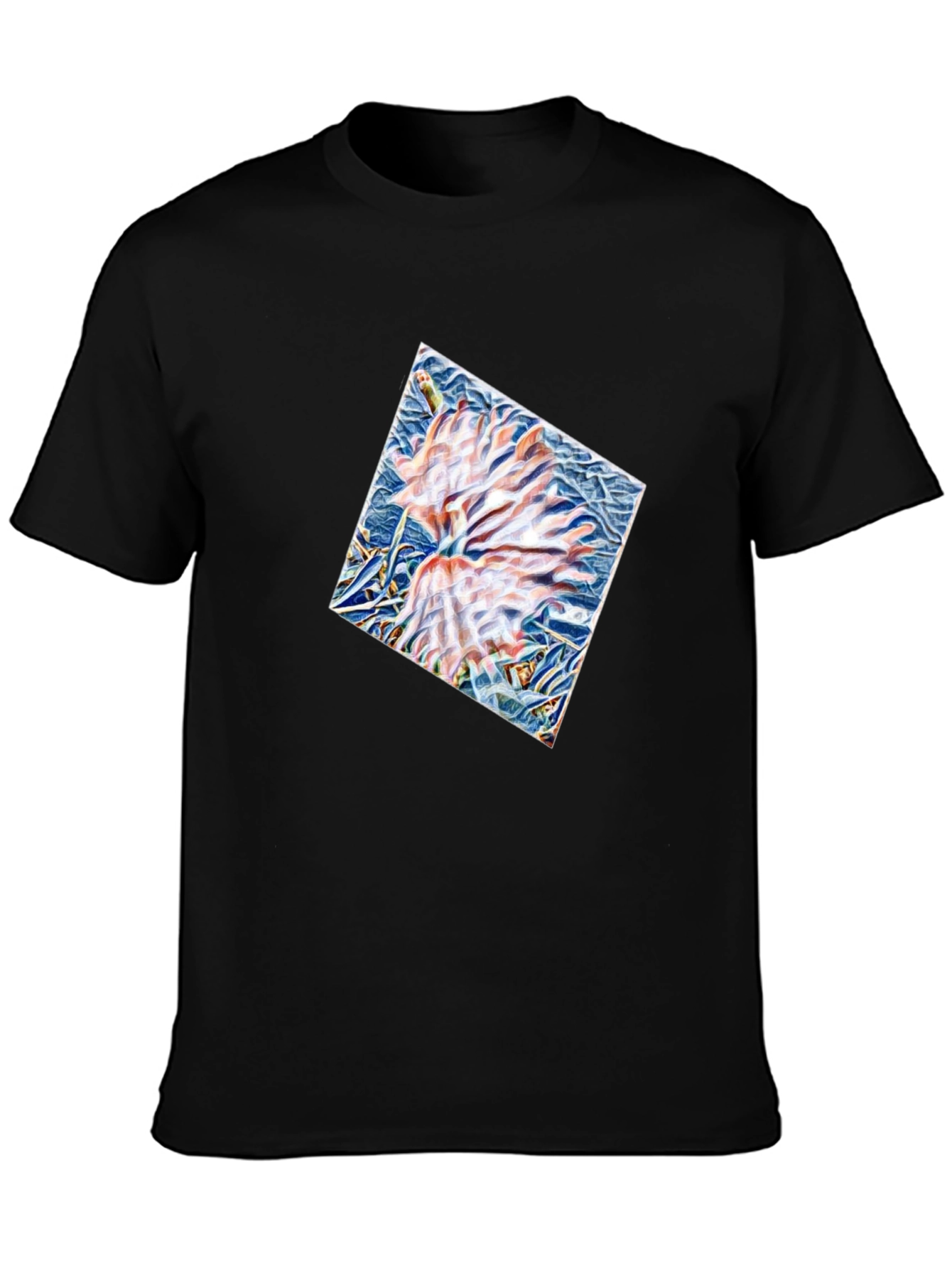 Black Abstract Floral Print Black T-Shirt view 3