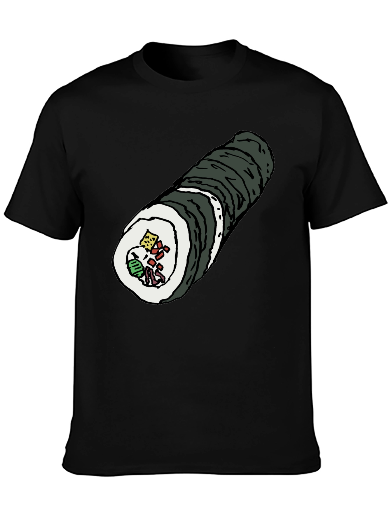 Black Sushi Roll Graphic Tee - Black Cotton T-Shirt view 3