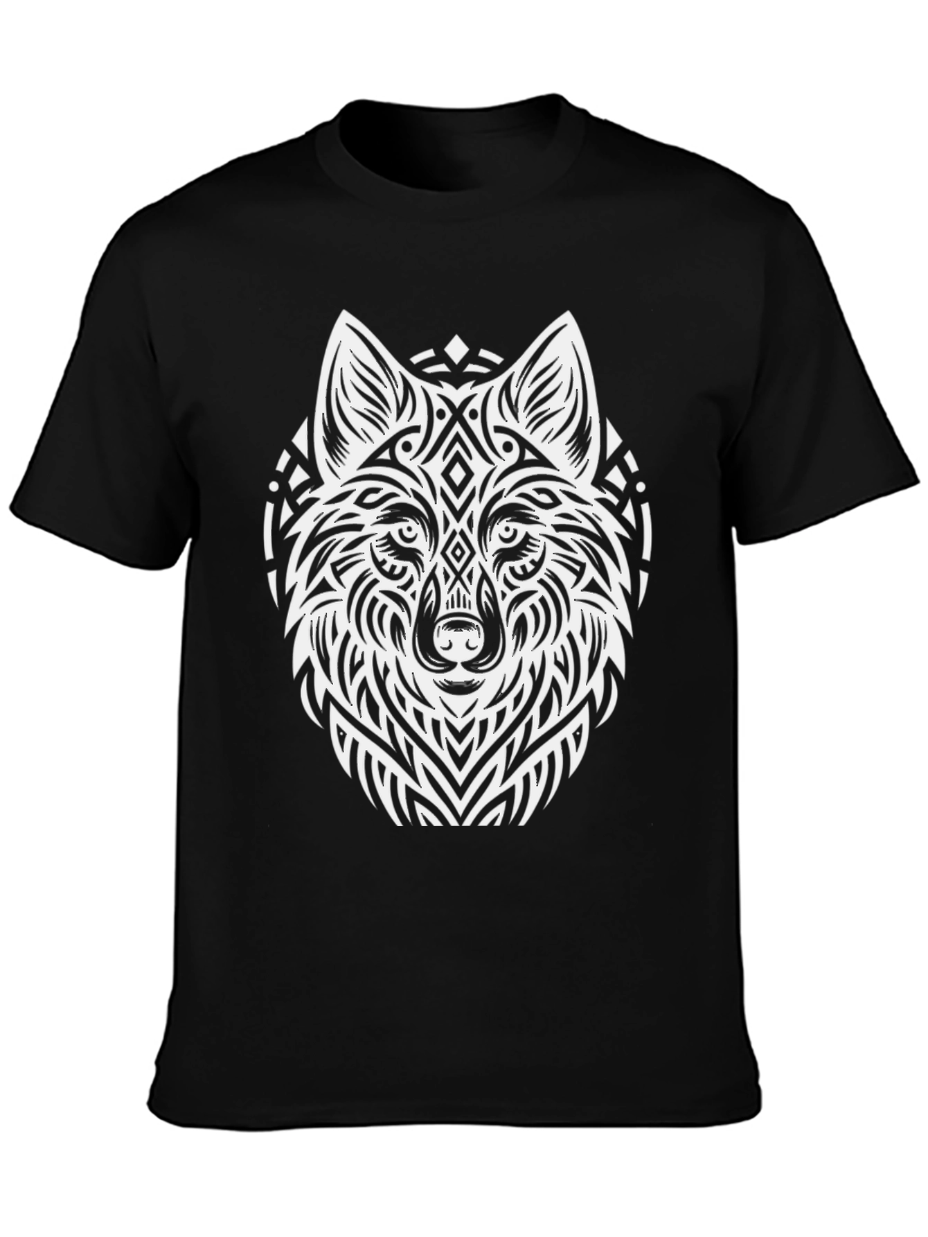 Black Tribal Wolf Graphic T-Shirt - Black view 3