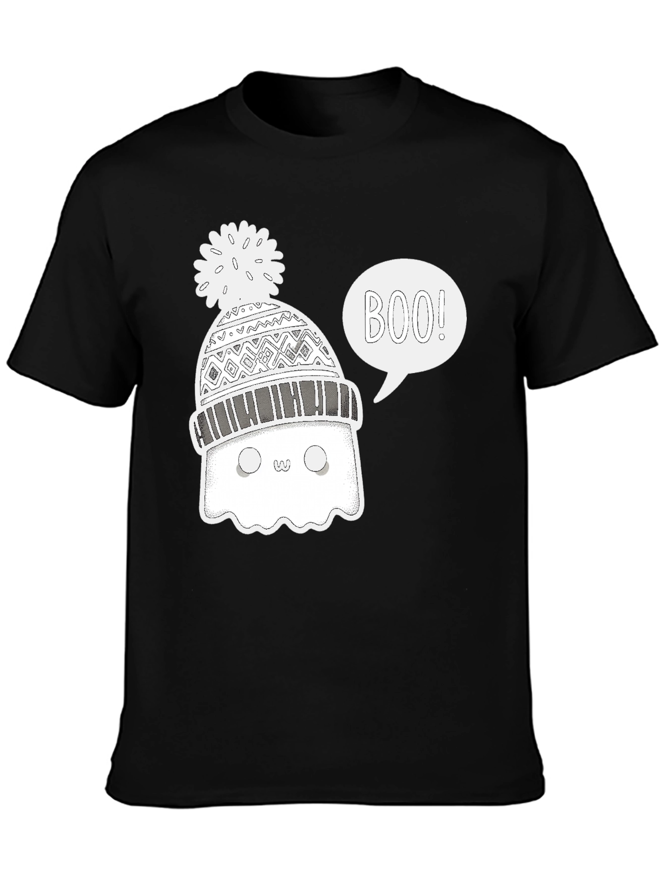 Black Boo Ghost Winter Hat T-Shirt view 3