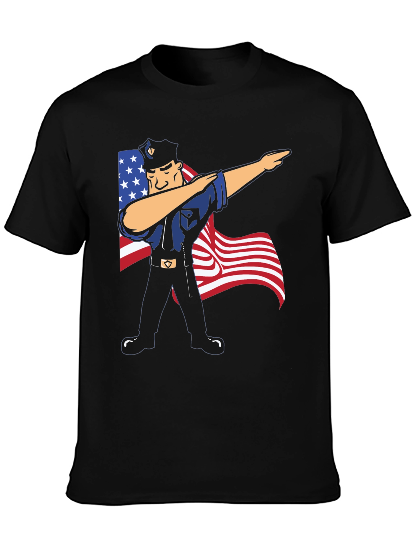 Black Police Officer Dabbing USA Flag Patriotic T-Shirt view 3