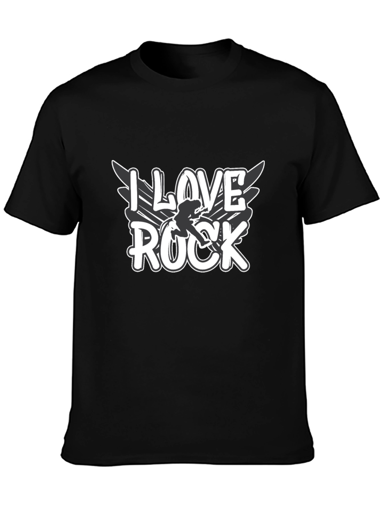 Black I Love Rock Graphic Tee - Black Cotton Blend view 3