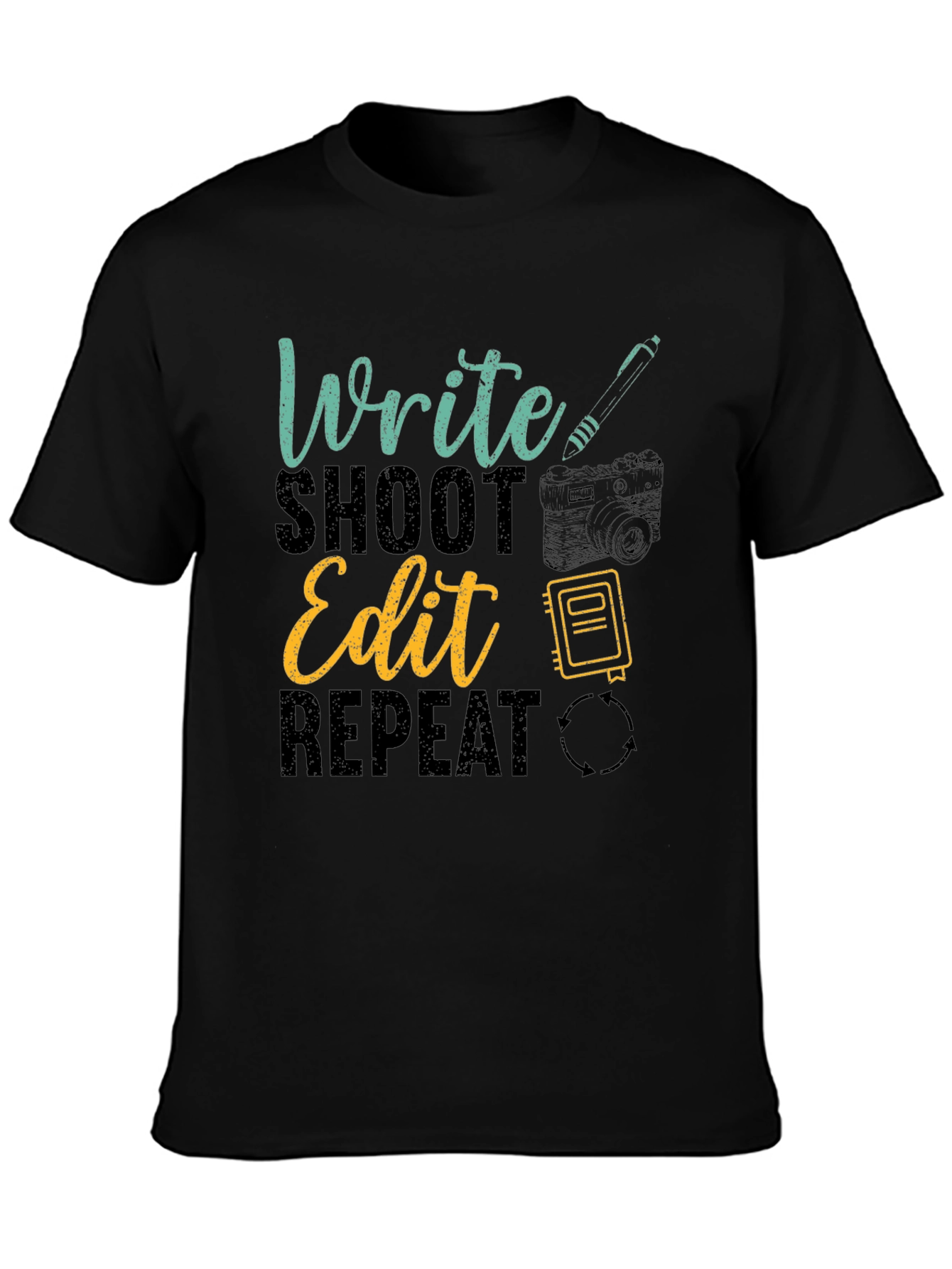 Black Write Shoot Edit Repeat Graphic T-Shirt view 3